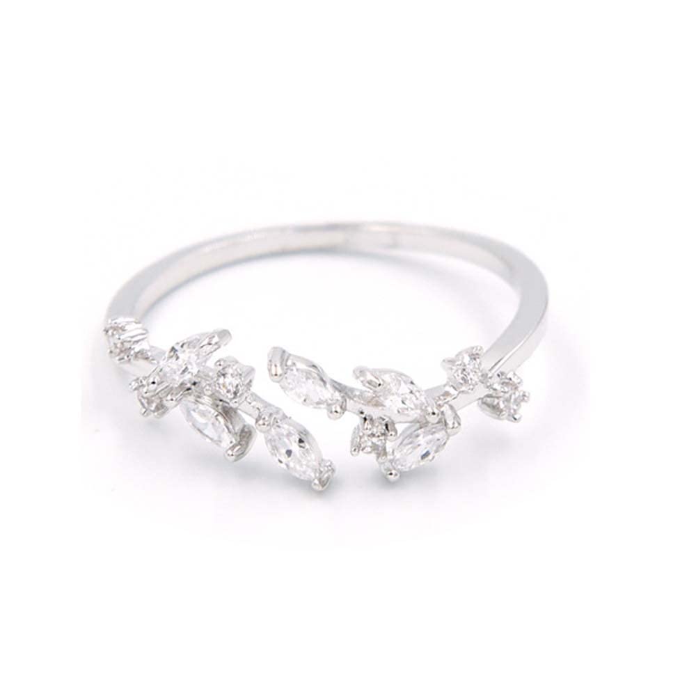 MIFYNN Double Leaf Wrap Rings for Women Dainty Zircon Rings Adjustable Hypoallergenic