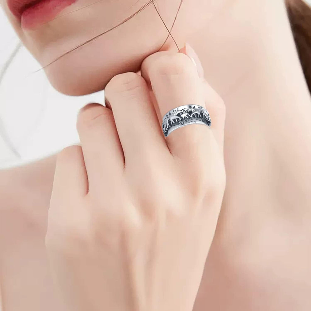 Elephant Fidget Ring Sterling Silver Spinner Ring for Women Elephant Spinning Ring Fidget Jewelry Gifts for Women Men 7-9