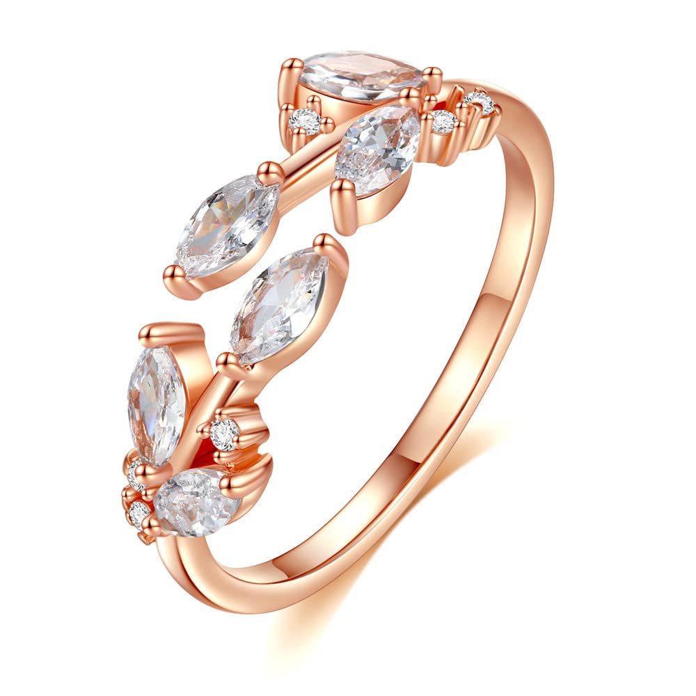 MIFYNN Double Leaf Wrap Rings for Women Dainty Zircon Rings Adjustable Hypoallergenic