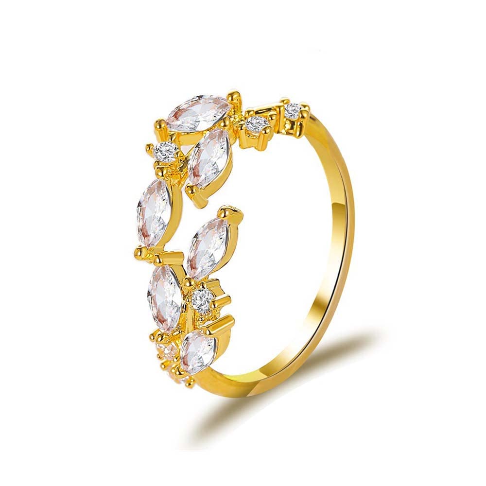 MIFYNN Double Leaf Wrap Rings for Women Dainty Zircon Rings Adjustable Hypoallergenic