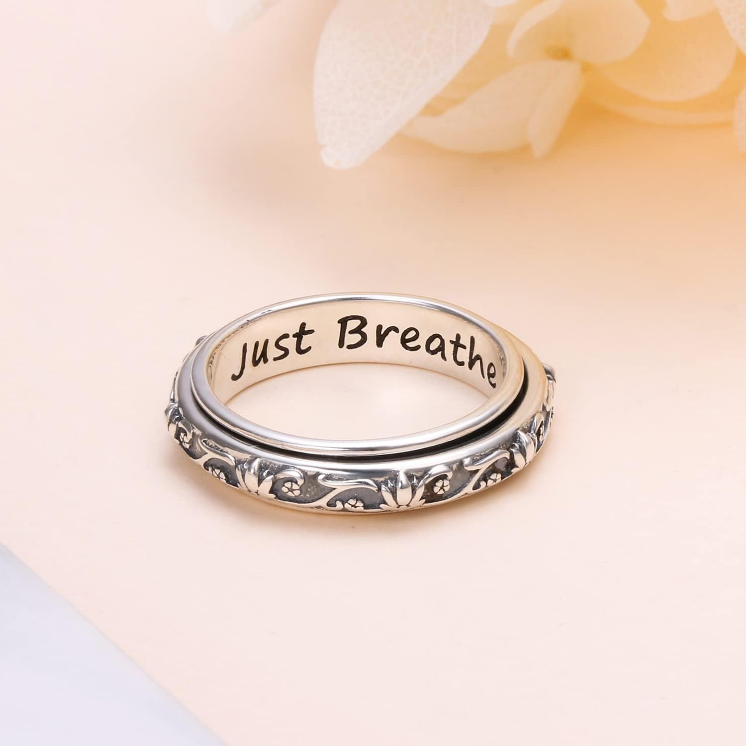 Ladytree Anxiety Relieve Rings 925 Sterling Silver Spinner Fidget Ring Worry Stress Relieving Boredom ADHD Autism Ring Platinum Plated Jewelry Birthday Gifts for Women Men