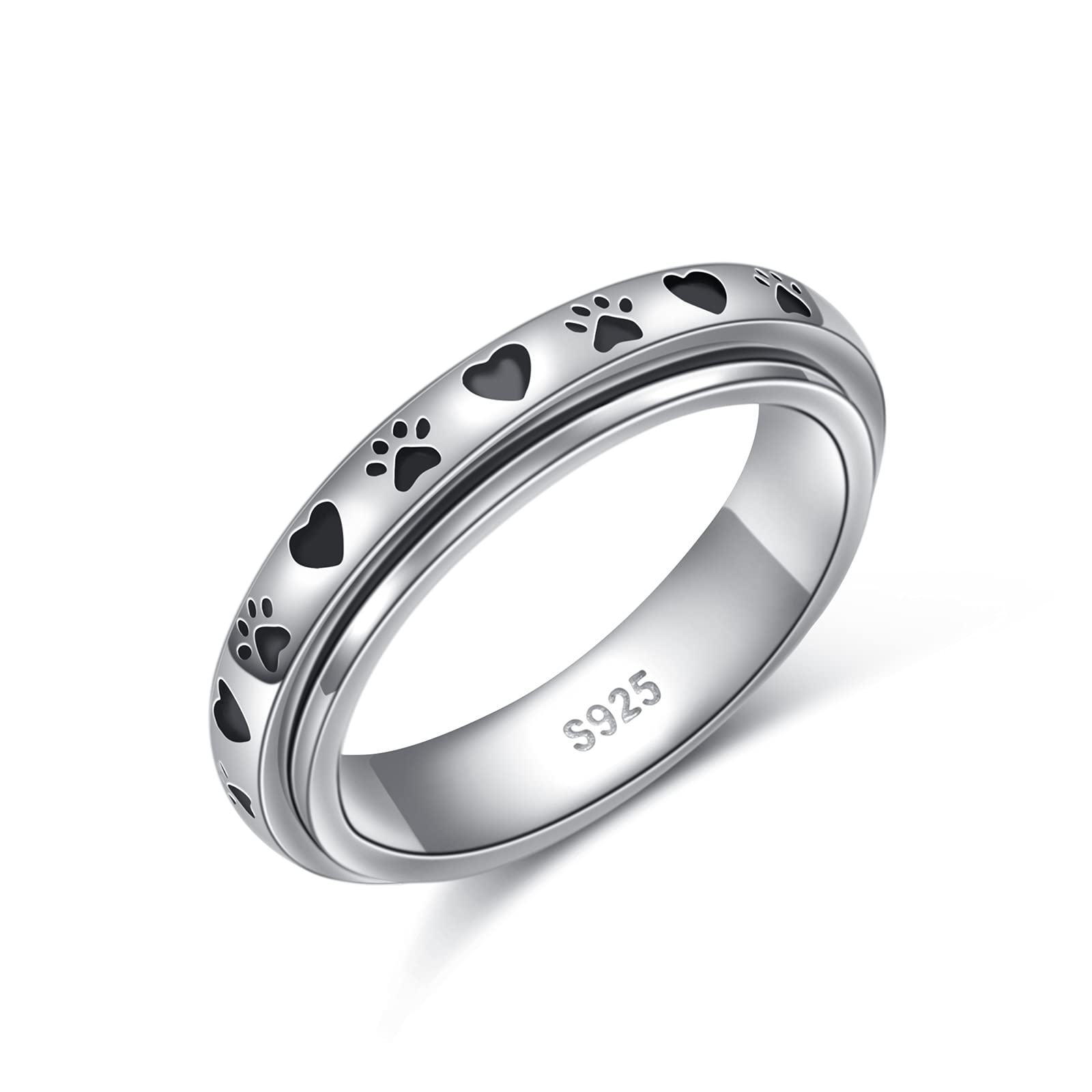 Ladytree Anxiety Relieve Rings 925 Sterling Silver Spinner Fidget Ring Worry Stress Relieving Boredom ADHD Autism Ring Platinum Plated Jewelry Birthday Gifts for Women Men