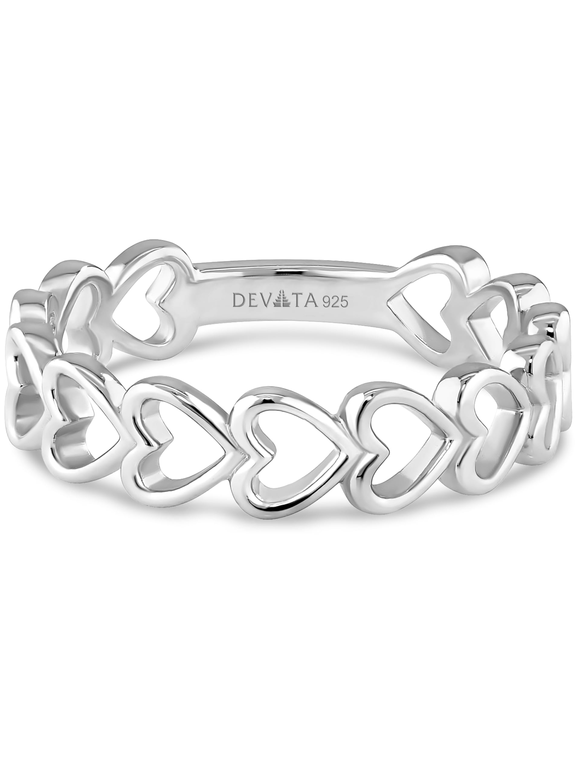 DEVATA Gold or Rhodium Plated Sterling Silver 925 – Eternity, Band Ring for Women – Heart, Knot, Clover, Infinity, Mariner, Cable, Curb, Cuban, Figaro, Daisy, Rope, Ribbed, Dome