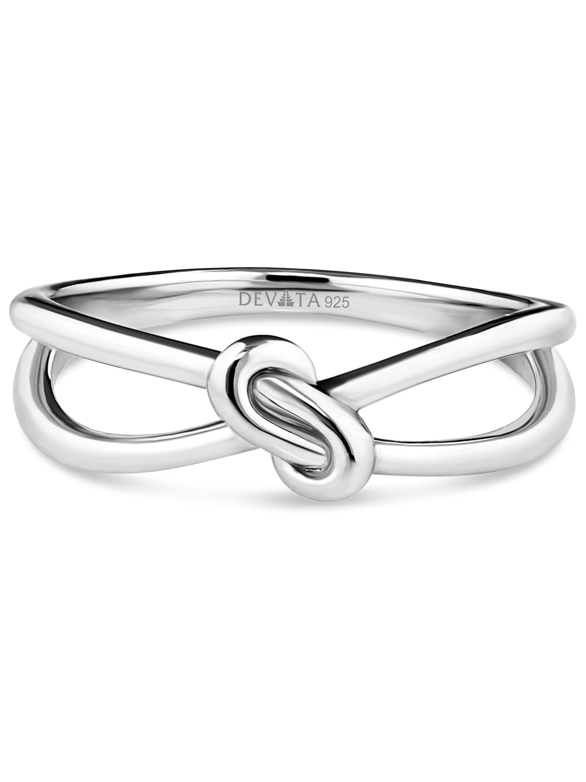 DEVATA Gold or Rhodium Plated Sterling Silver 925 – Eternity, Band Ring for Women – Heart, Knot, Clover, Infinity, Mariner, Cable, Curb, Cuban, Figaro, Daisy, Rope, Ribbed, Dome