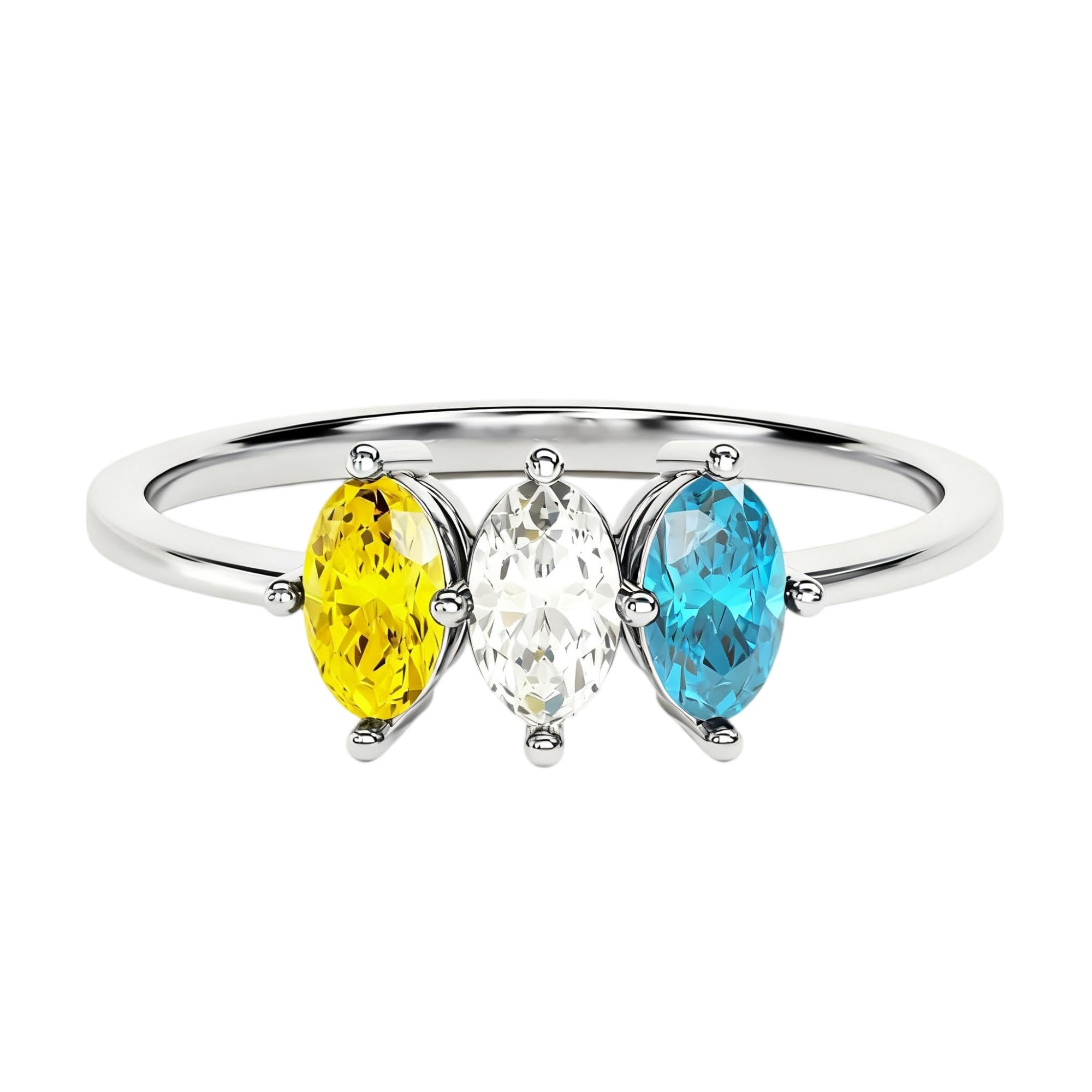 Birthstone Rings for Women Customized and Personalized 3 to 5 Gemstone Rings Family Birth Stone Ring 10K /14K /18K Solid Gold Gift for Mother Free Engraving