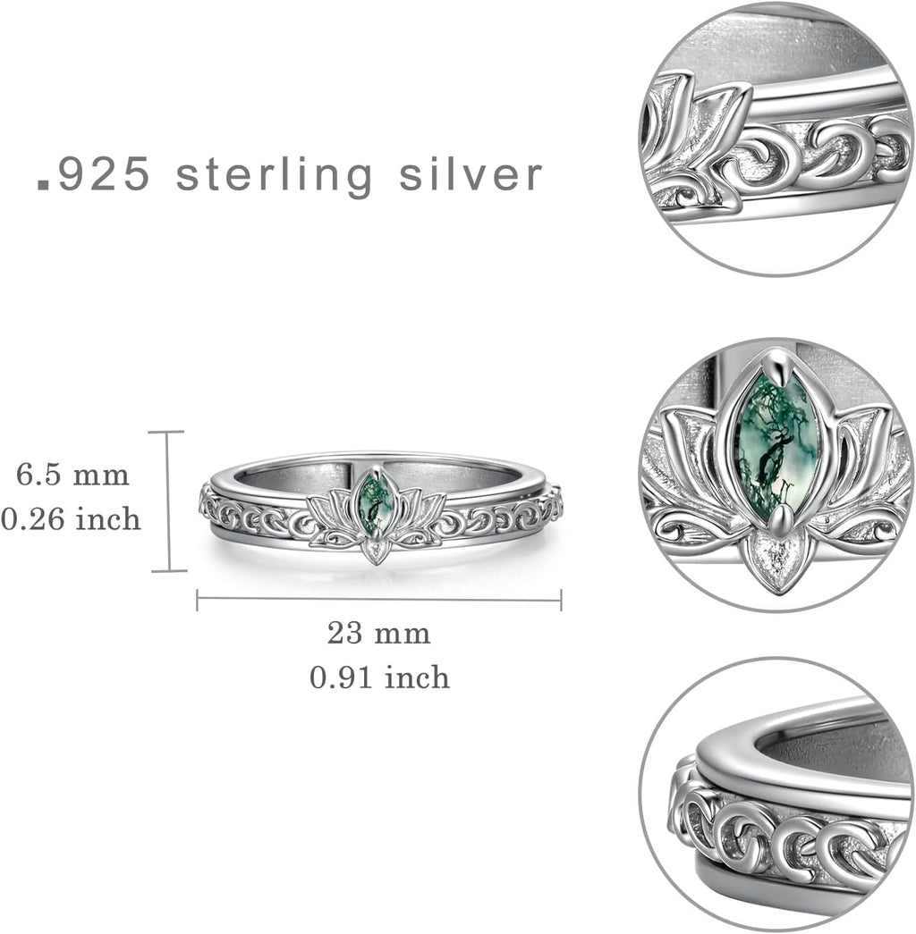 Lotus Ring 925 Sterling Silver Lotus Flower Anxiety Fidget Spinner Ring Lotus Jewelry Gifts for Women
