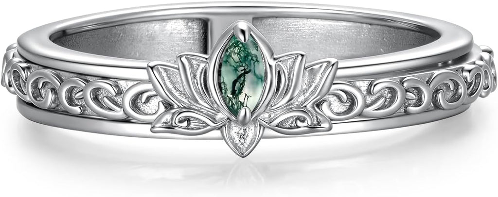 Lotus Ring 925 Sterling Silver Lotus Flower Anxiety Fidget Spinner Ring Lotus Jewelry Gifts for Women