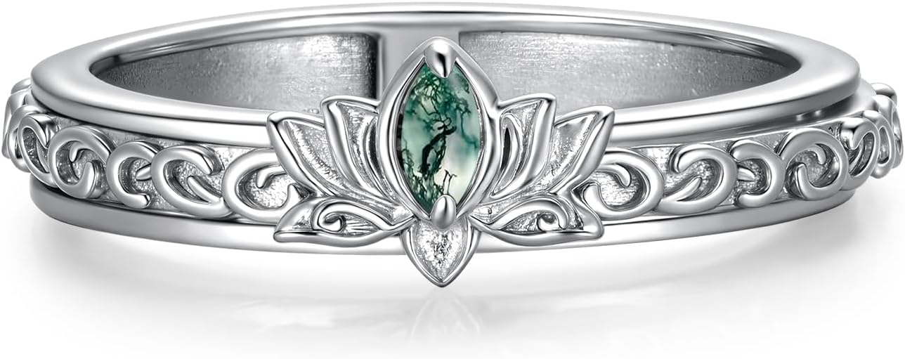 Lotus Ring 925 Sterling Silver Lotus Flower Anxiety Fidget Spinner Ring Lotus Jewelry Gifts for Women