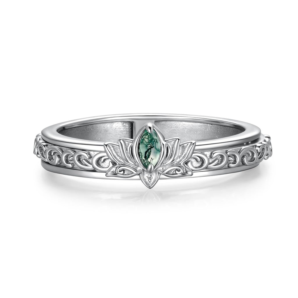 Lotus Ring 925 Sterling Silver Lotus Flower Anxiety Fidget Spinner Ring Lotus Jewelry Gifts for Women