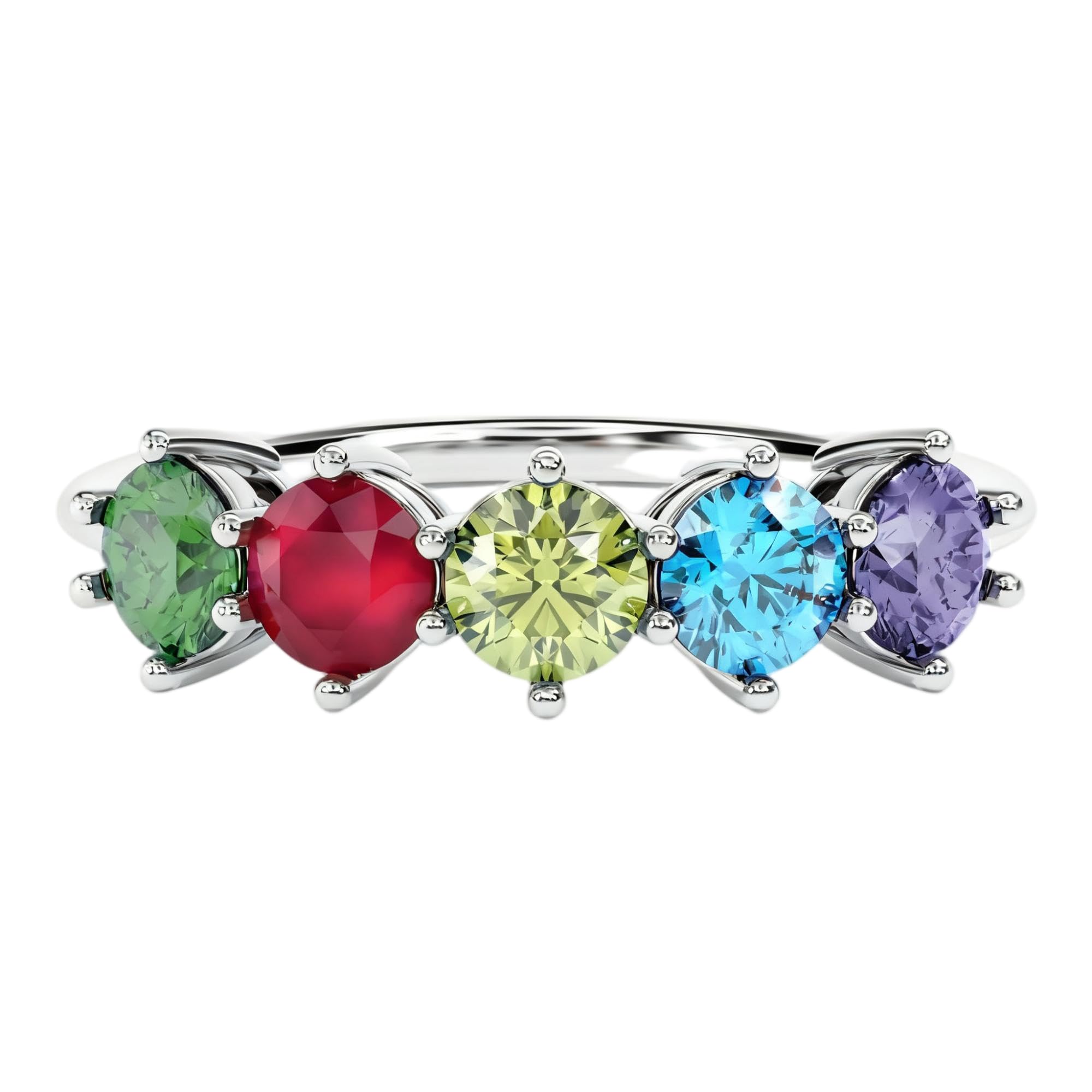 Birthstone Rings for Women Customized and Personalized 3 to 5 Gemstone Rings Family Birth Stone Ring 10K /14K /18K Solid Gold Gift for Mother Free Engraving