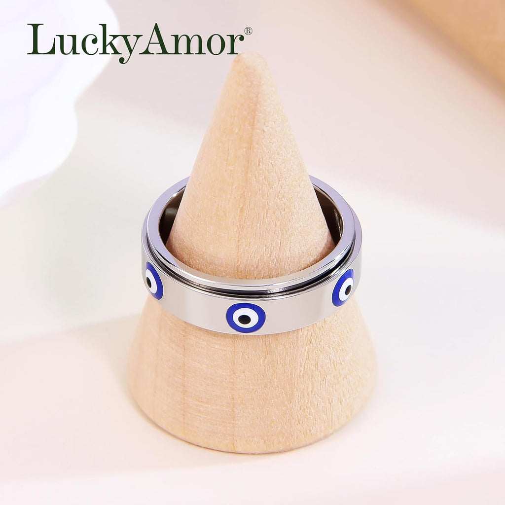 Evil Eye Fidget Ring for Women - 18K Gold Plated Stainless Steel Spinner Rings for Anxiety Relief, Ojo Turco Ring Luck Amulet, Turkish Faith Protection Stackable Jewelry Gift for Women Men