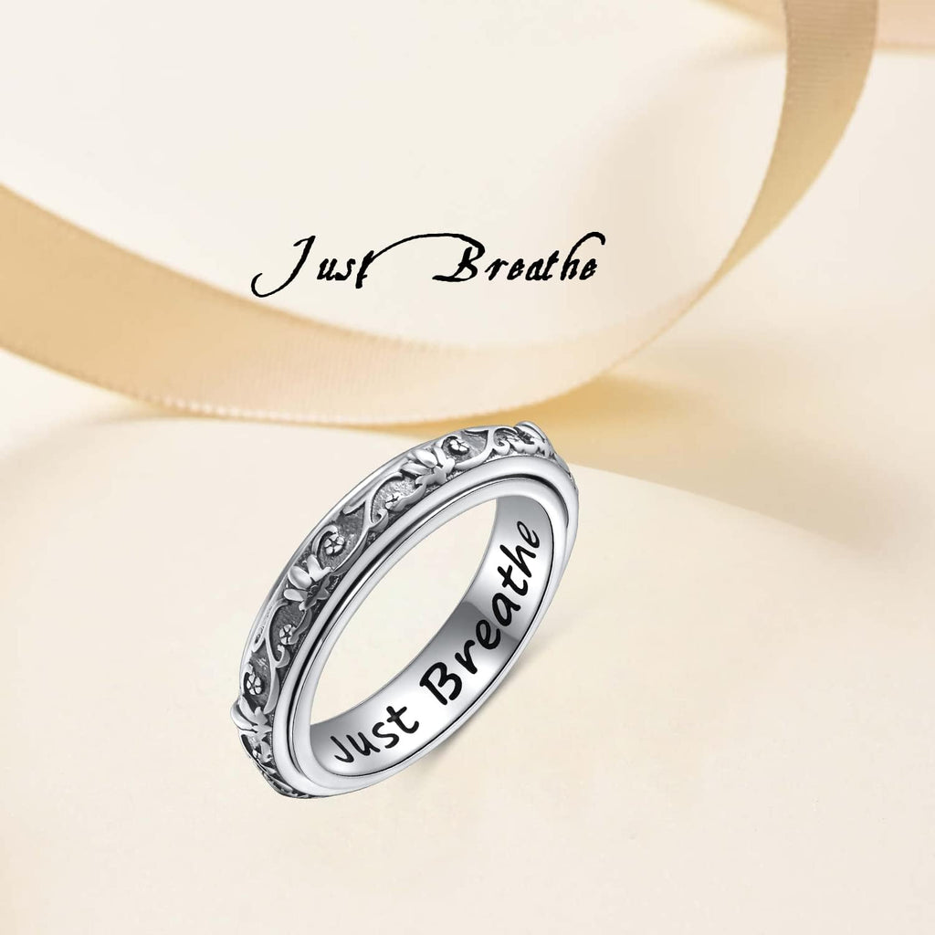 Ladytree Anxiety Relieve Rings 925 Sterling Silver Spinner Fidget Ring Worry Stress Relieving Boredom ADHD Autism Ring Platinum Plated Jewelry Birthday Gifts for Women Men