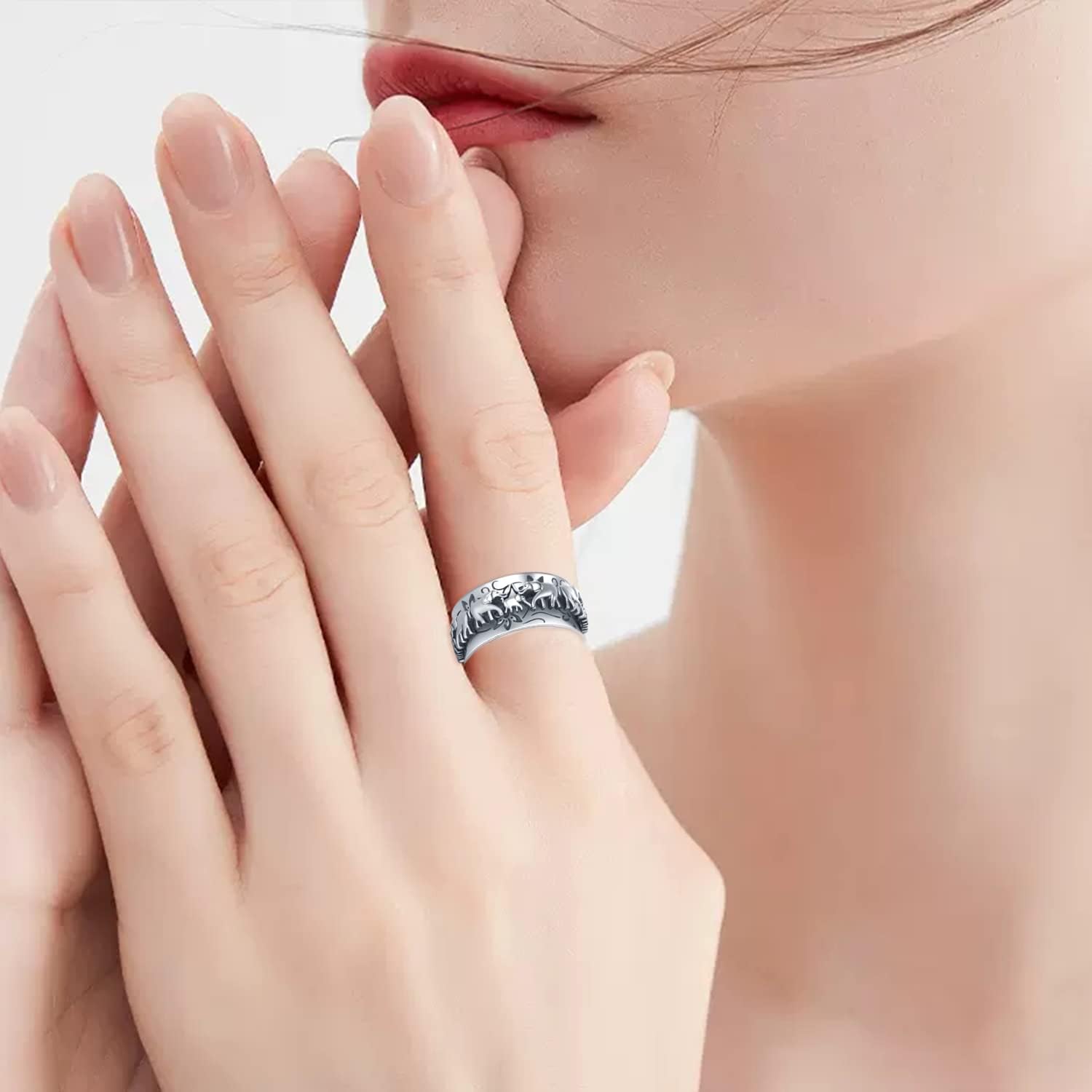 Elephant Fidget Ring Sterling Silver Spinner Ring for Women Elephant Spinning Ring Fidget Jewelry Gifts for Women Men 7-9