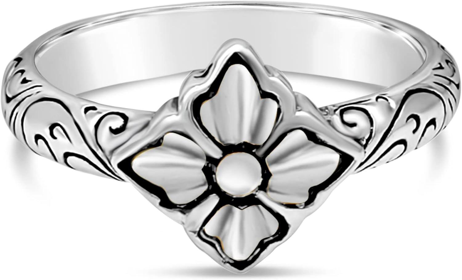DEVATA Gold or Rhodium Plated Sterling Silver 925 – Eternity, Band Ring for Women – Heart, Knot, Clover, Infinity, Mariner, Cable, Curb, Cuban, Figaro, Daisy, Rope, Ribbed, Dome