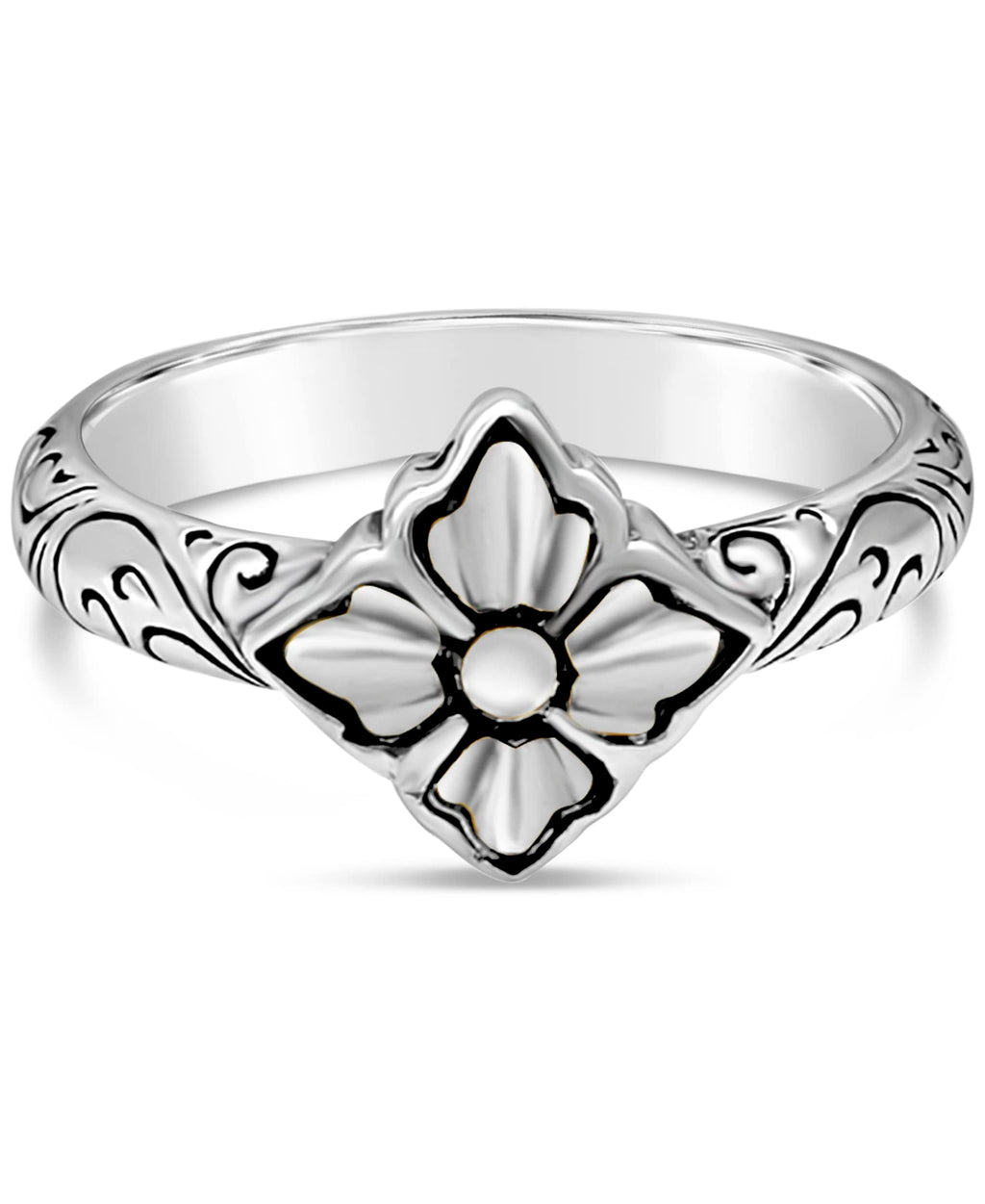 DEVATA Gold or Rhodium Plated Sterling Silver 925 – Eternity, Band Ring for Women – Heart, Knot, Clover, Infinity, Mariner, Cable, Curb, Cuban, Figaro, Daisy, Rope, Ribbed, Dome