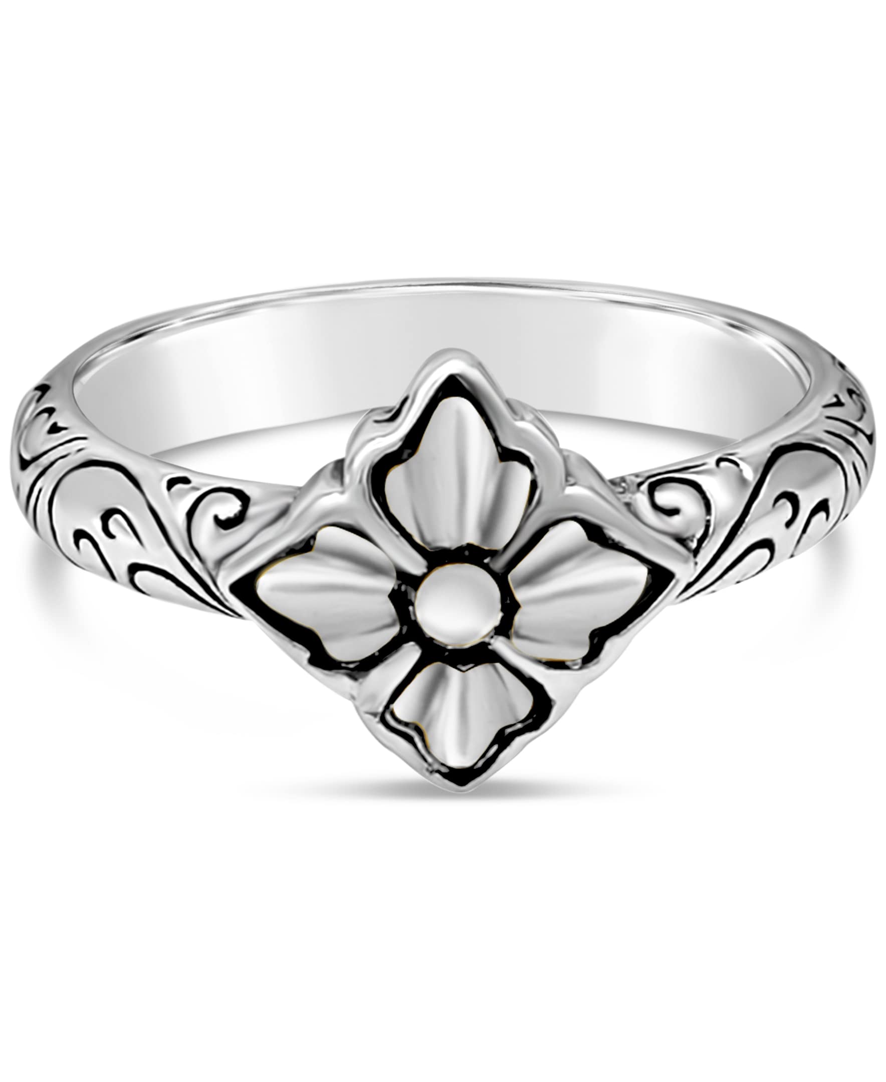 DEVATA Gold or Rhodium Plated Sterling Silver 925 – Eternity, Band Ring for Women – Heart, Knot, Clover, Infinity, Mariner, Cable, Curb, Cuban, Figaro, Daisy, Rope, Ribbed, Dome