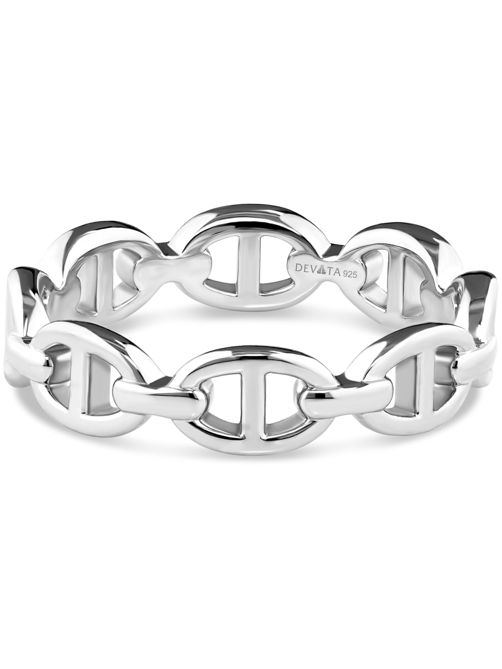 DEVATA Gold or Rhodium Plated Sterling Silver 925 – Eternity, Band Ring for Women – Heart, Knot, Clover, Infinity, Mariner, Cable, Curb, Cuban, Figaro, Daisy, Rope, Ribbed, Dome