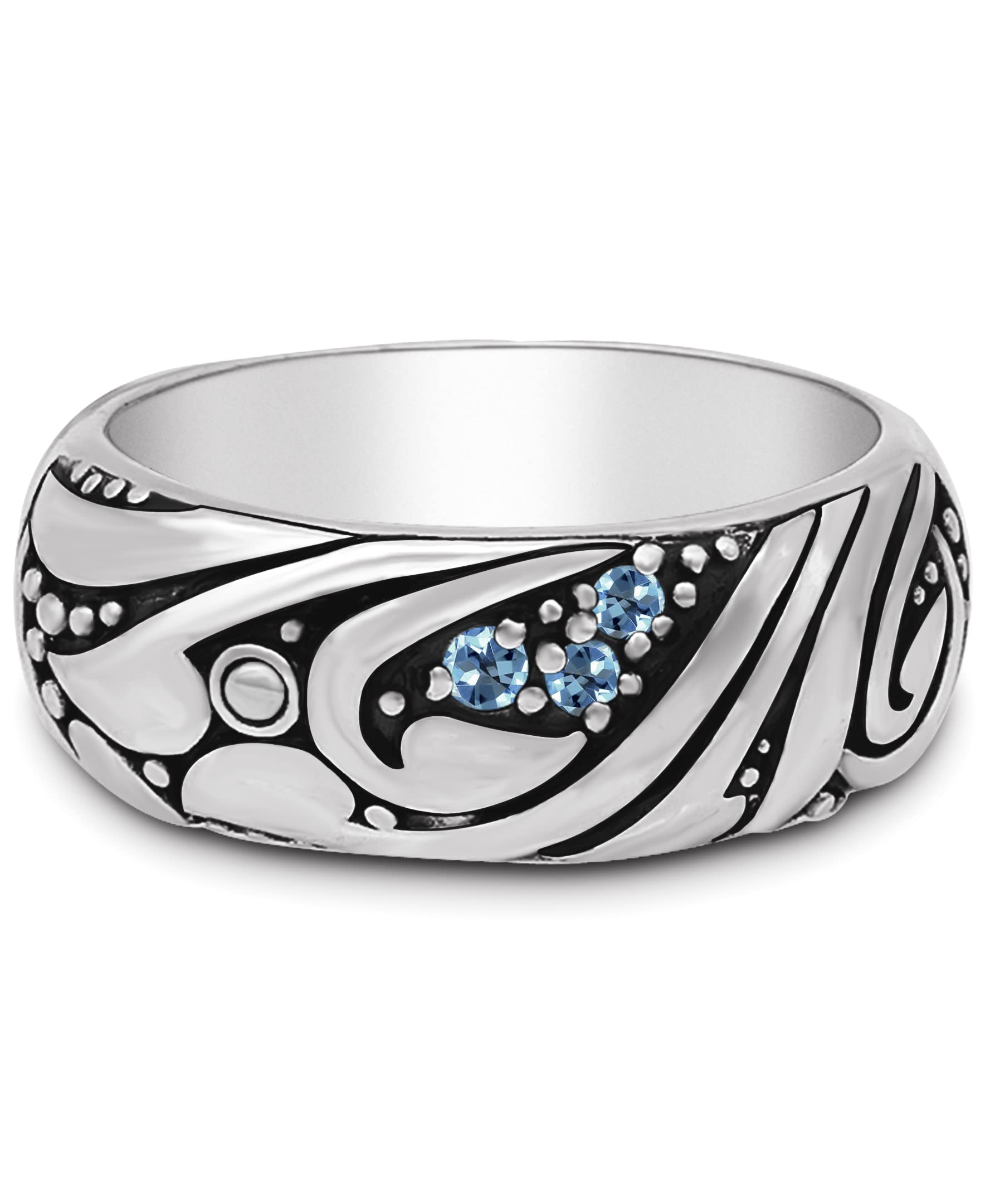 DEVATA Gold or Rhodium Plated Sterling Silver 925 – Eternity, Band Ring for Women – Heart, Knot, Clover, Infinity, Mariner, Cable, Curb, Cuban, Figaro, Daisy, Rope, Ribbed, Dome