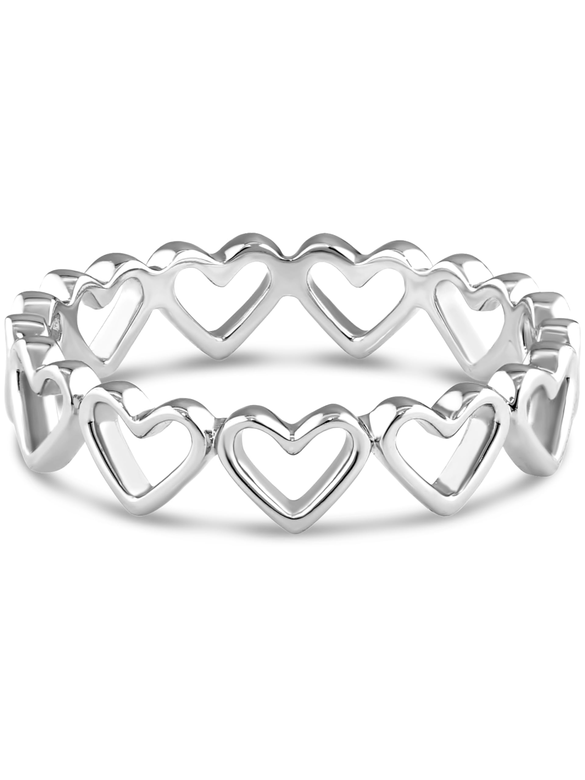 DEVATA Gold or Rhodium Plated Sterling Silver 925 – Eternity, Band Ring for Women – Heart, Knot, Clover, Infinity, Mariner, Cable, Curb, Cuban, Figaro, Daisy, Rope, Ribbed, Dome