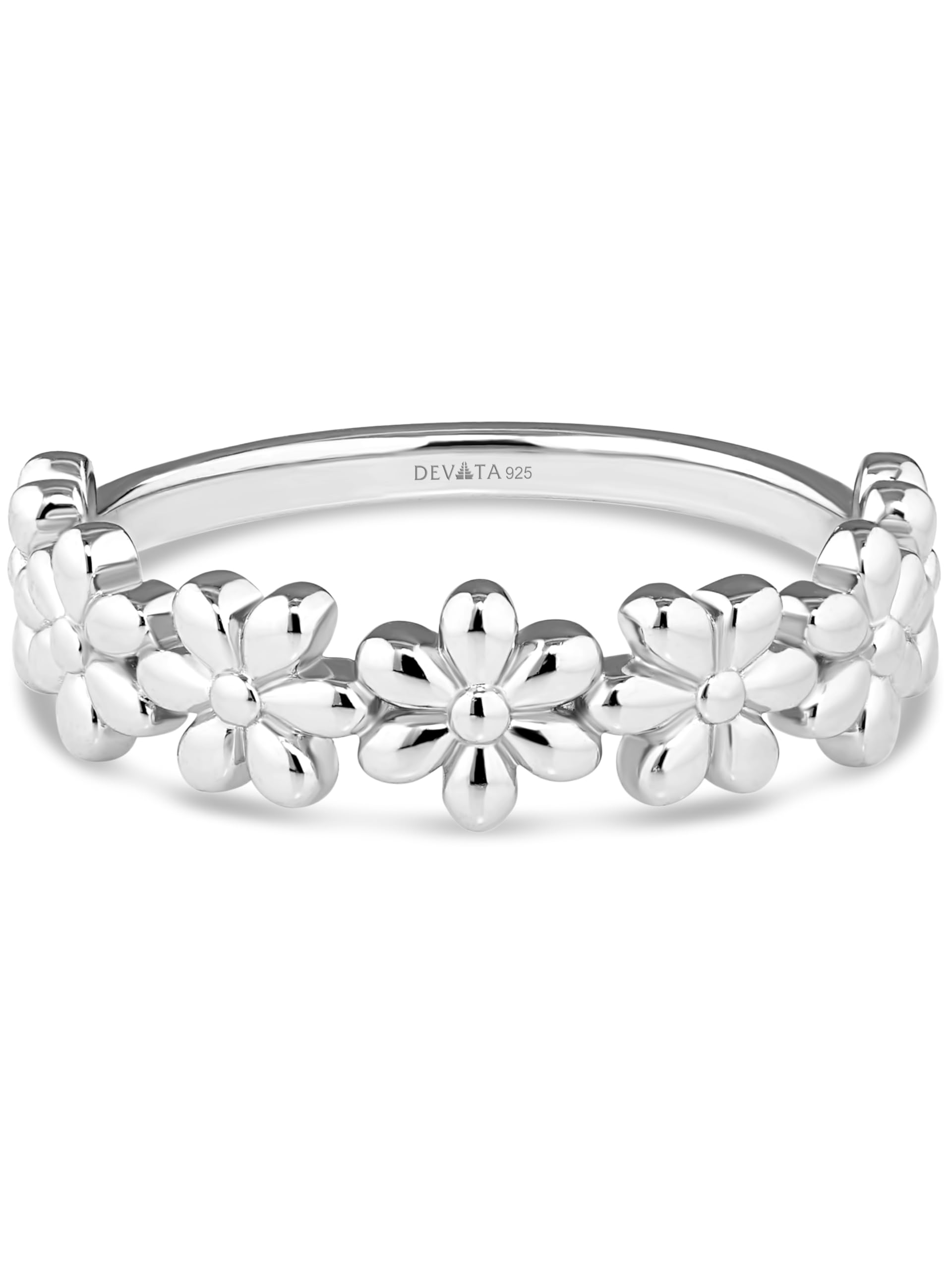 DEVATA Gold or Rhodium Plated Sterling Silver 925 – Eternity, Band Ring for Women – Heart, Knot, Clover, Infinity, Mariner, Cable, Curb, Cuban, Figaro, Daisy, Rope, Ribbed, Dome