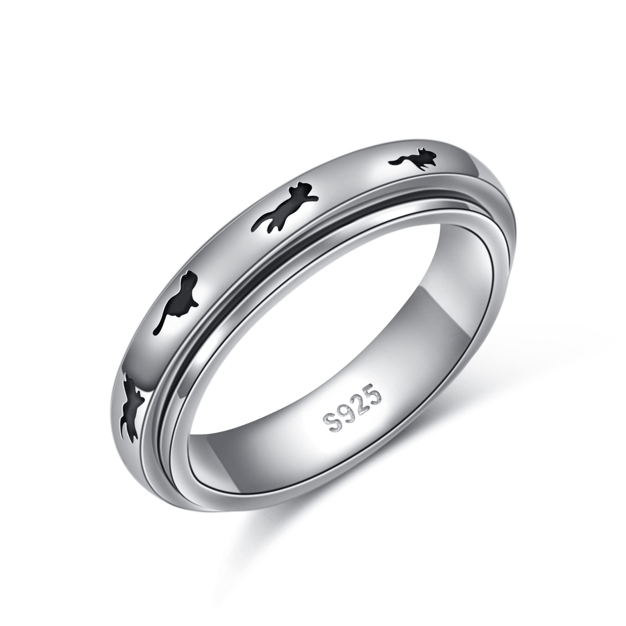 Ladytree Anxiety Relieve Rings 925 Sterling Silver Spinner Fidget Ring Worry Stress Relieving Boredom ADHD Autism Ring Platinum Plated Jewelry Birthday Gifts for Women Men