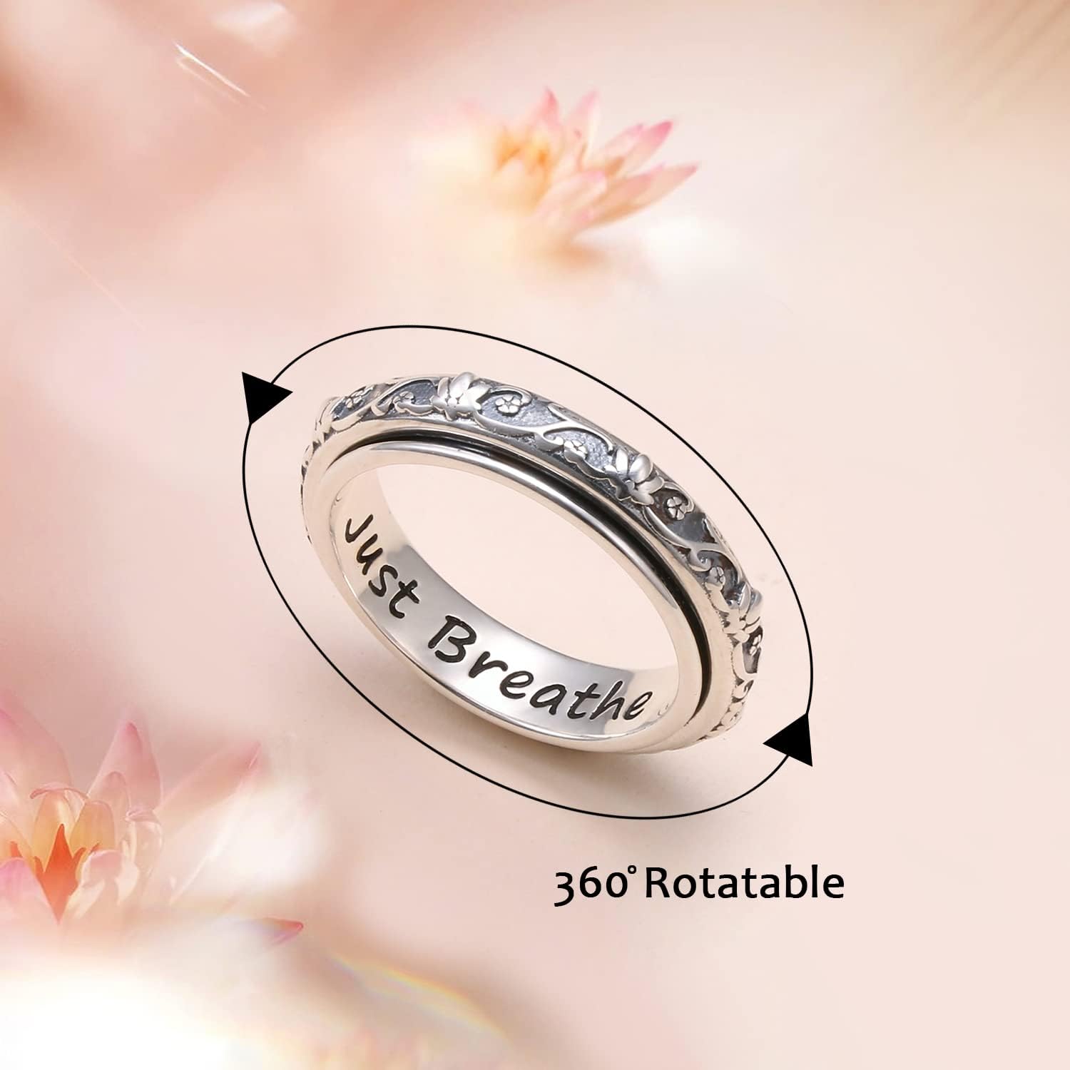 Ladytree Anxiety Relieve Rings 925 Sterling Silver Spinner Fidget Ring Worry Stress Relieving Boredom ADHD Autism Ring Platinum Plated Jewelry Birthday Gifts for Women Men