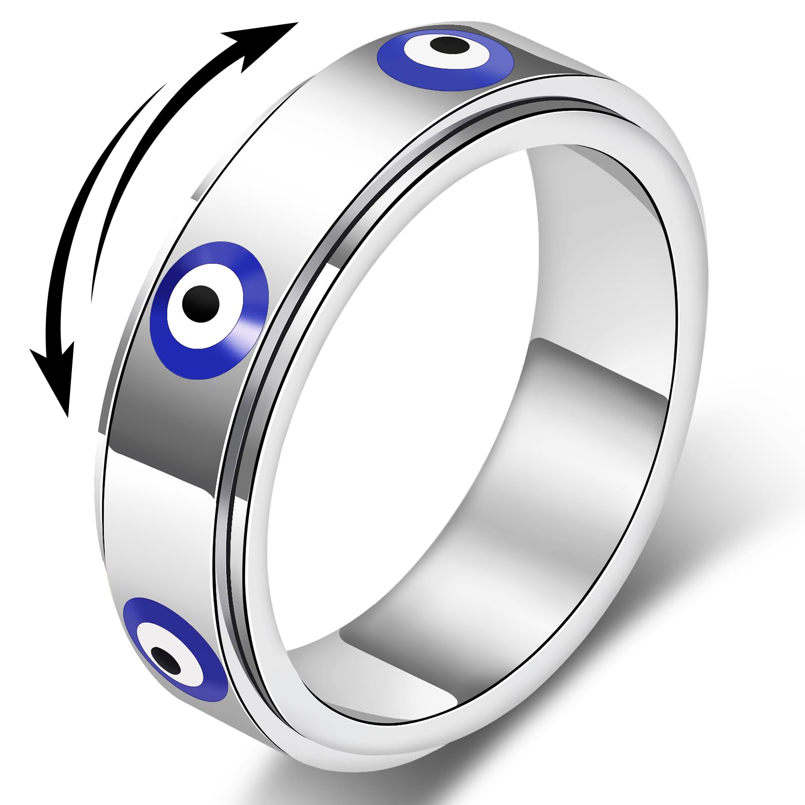 Evil Eye Fidget Ring for Women - 18K Gold Plated Stainless Steel Spinner Rings for Anxiety Relief, Ojo Turco Ring Luck Amulet, Turkish Faith Protection Stackable Jewelry Gift for Women Men