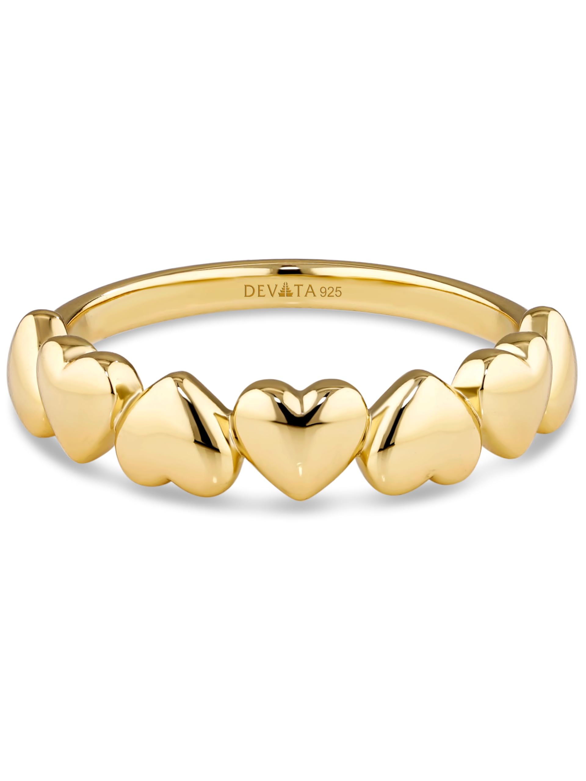 DEVATA Gold or Rhodium Plated Sterling Silver 925 – Eternity, Band Ring for Women – Heart, Knot, Clover, Infinity, Mariner, Cable, Curb, Cuban, Figaro, Daisy, Rope, Ribbed, Dome