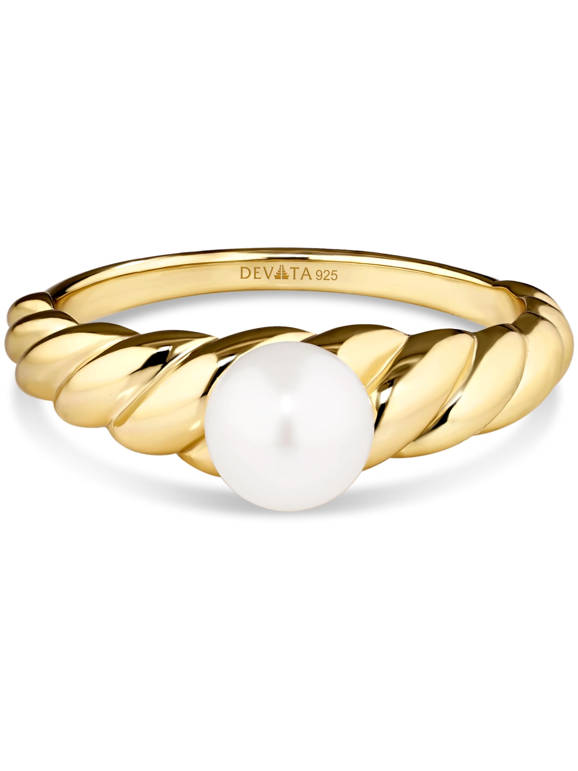 DEVATA Gold or Rhodium Plated Sterling Silver 925 – Eternity, Band Ring for Women – Heart, Knot, Clover, Infinity, Mariner, Cable, Curb, Cuban, Figaro, Daisy, Rope, Ribbed, Dome
