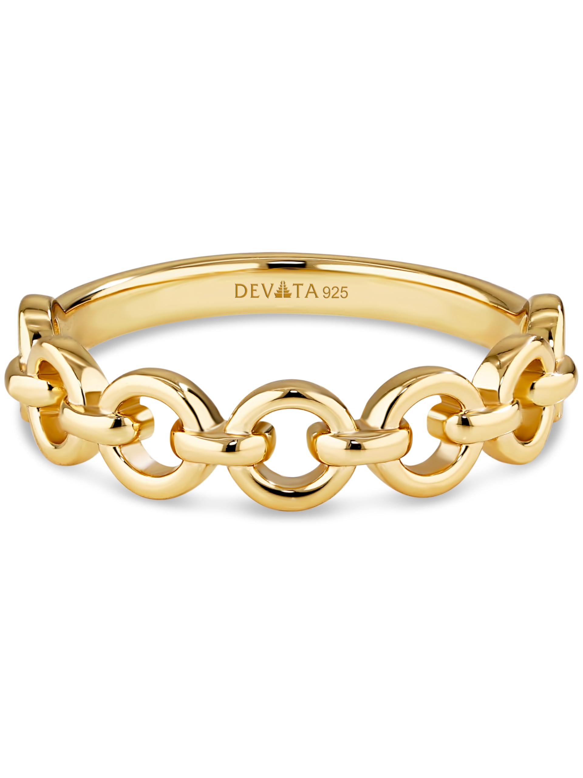 DEVATA Gold or Rhodium Plated Sterling Silver 925 – Eternity, Band Ring for Women – Heart, Knot, Clover, Infinity, Mariner, Cable, Curb, Cuban, Figaro, Daisy, Rope, Ribbed, Dome