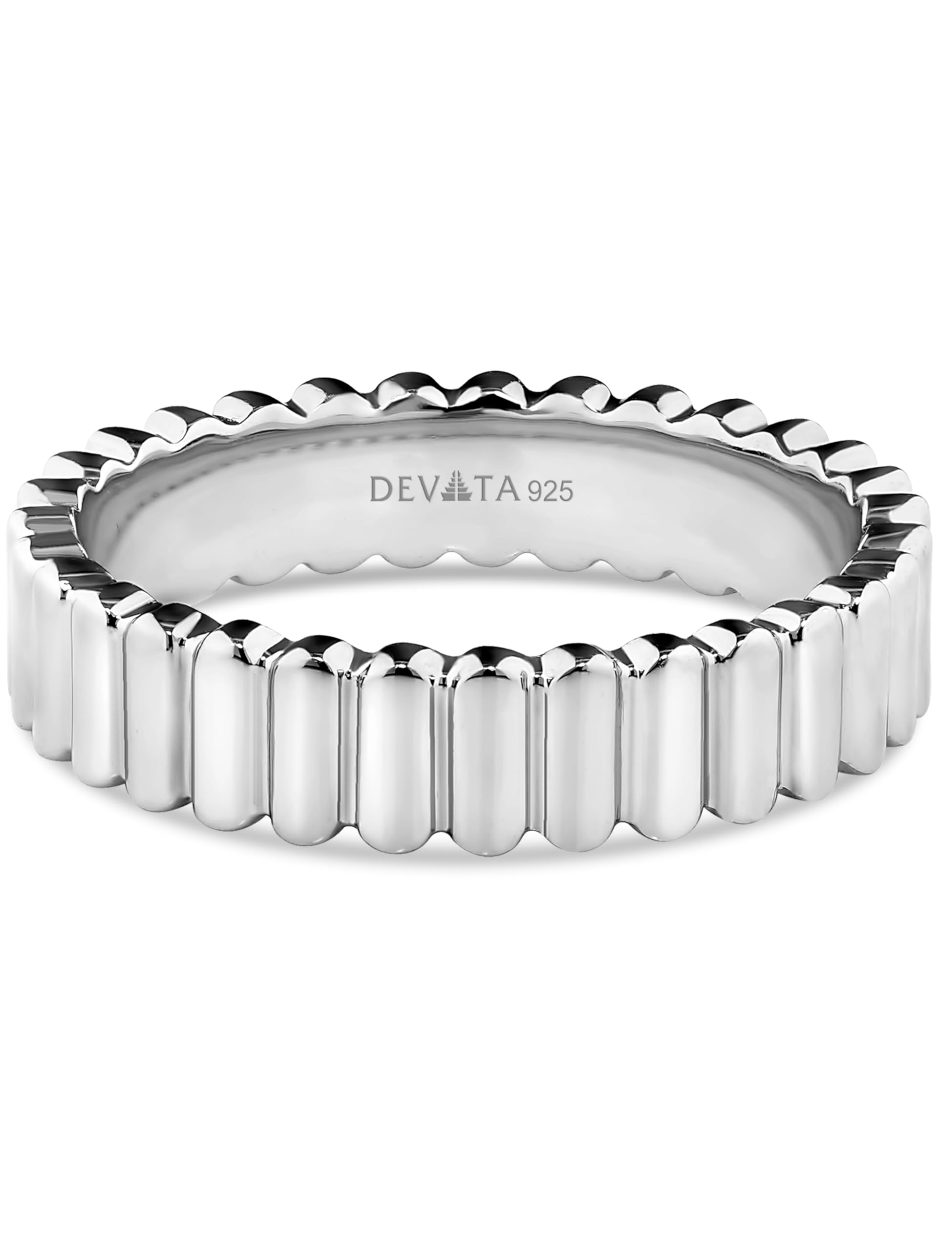 DEVATA Gold or Rhodium Plated Sterling Silver 925 – Eternity, Band Ring for Women – Heart, Knot, Clover, Infinity, Mariner, Cable, Curb, Cuban, Figaro, Daisy, Rope, Ribbed, Dome
