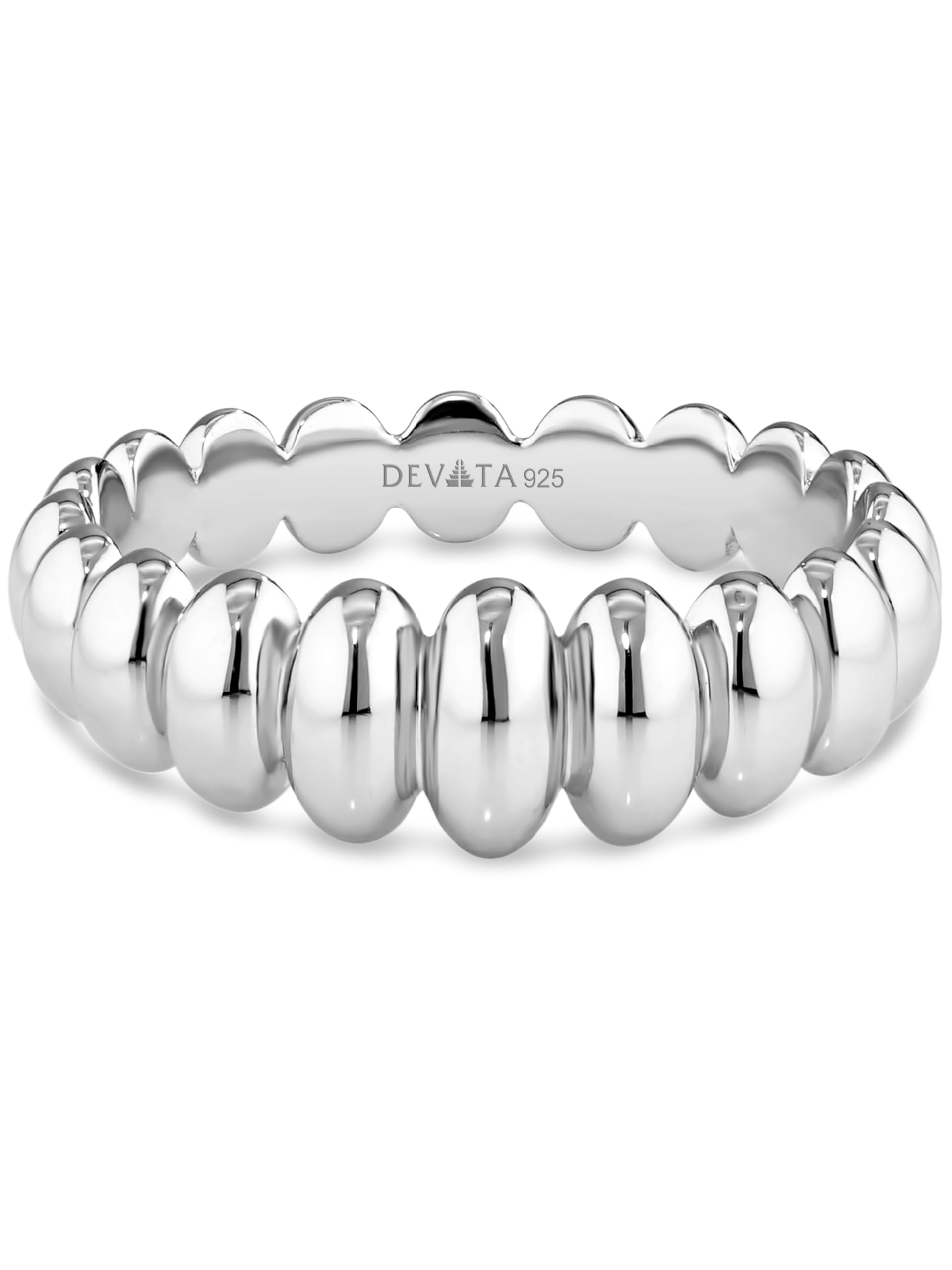DEVATA Gold or Rhodium Plated Sterling Silver 925 – Eternity, Band Ring for Women – Heart, Knot, Clover, Infinity, Mariner, Cable, Curb, Cuban, Figaro, Daisy, Rope, Ribbed, Dome