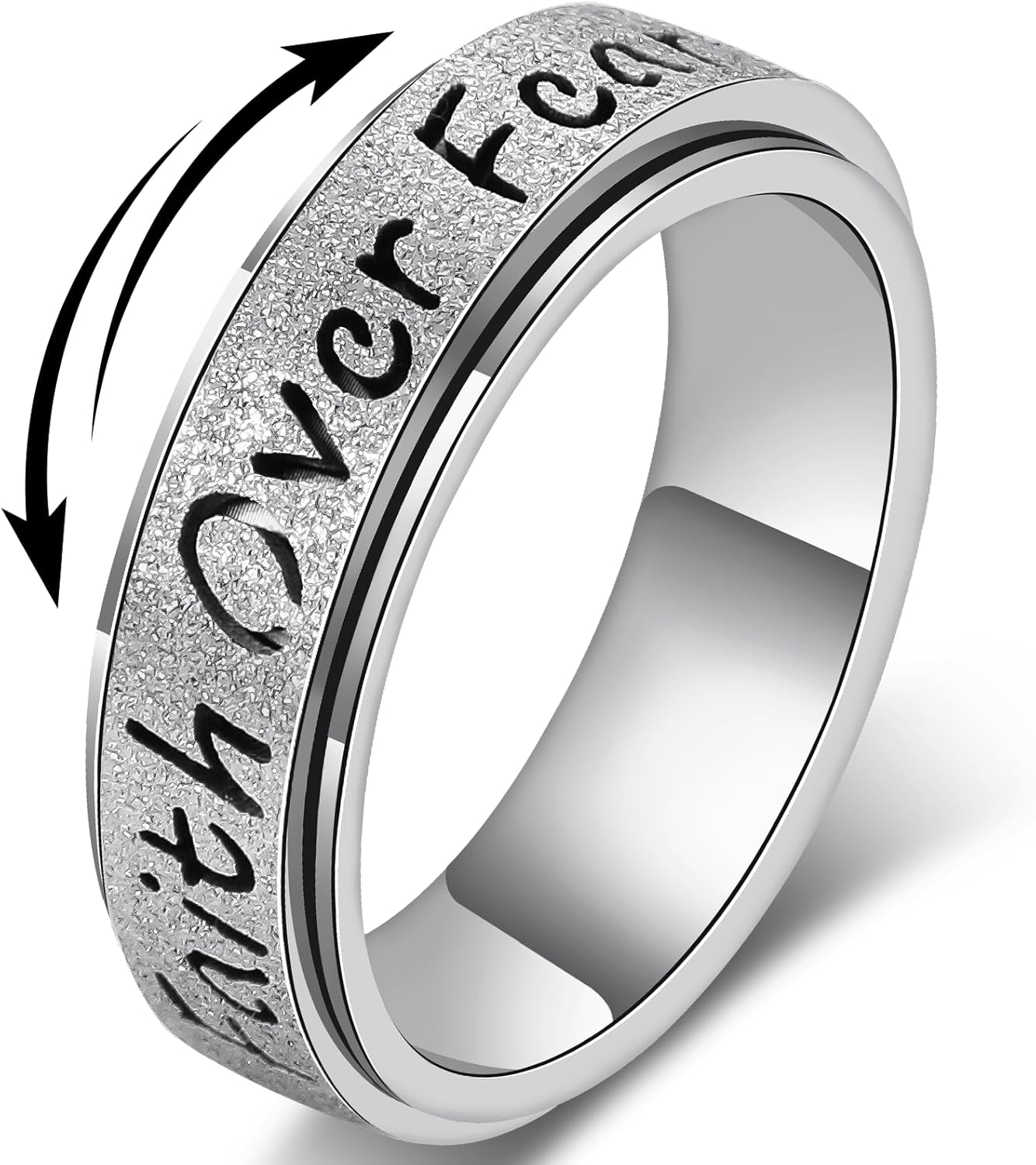 Fidget Spinner Ring for Women - Faith Over Fear Stainless Steel Anxiety Relief Rings for Adults, Christian Inspirational Hope Thumb Ring for Stress & Focus, Jewelry Gift for Women Men