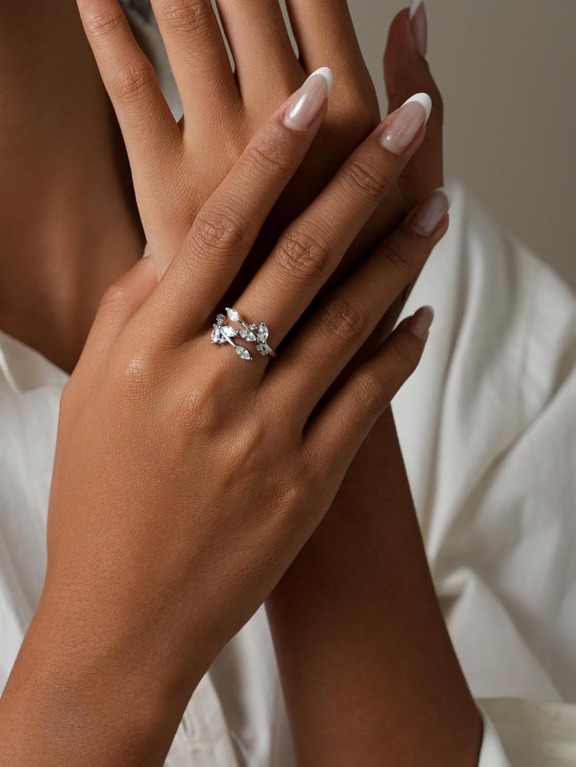 MIFYNN Double Leaf Wrap Rings for Women Dainty Zircon Rings Adjustable Hypoallergenic