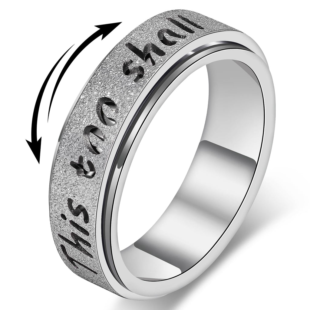 Fidget Spinner Ring for Women - THIS TOO SHALL PASS Stainless Steel 18K Gold Plated Anxiety Rotating Inspirational Ring for Stress Relief, Thumb Hope Rings Jewelry Gift for Women Men
