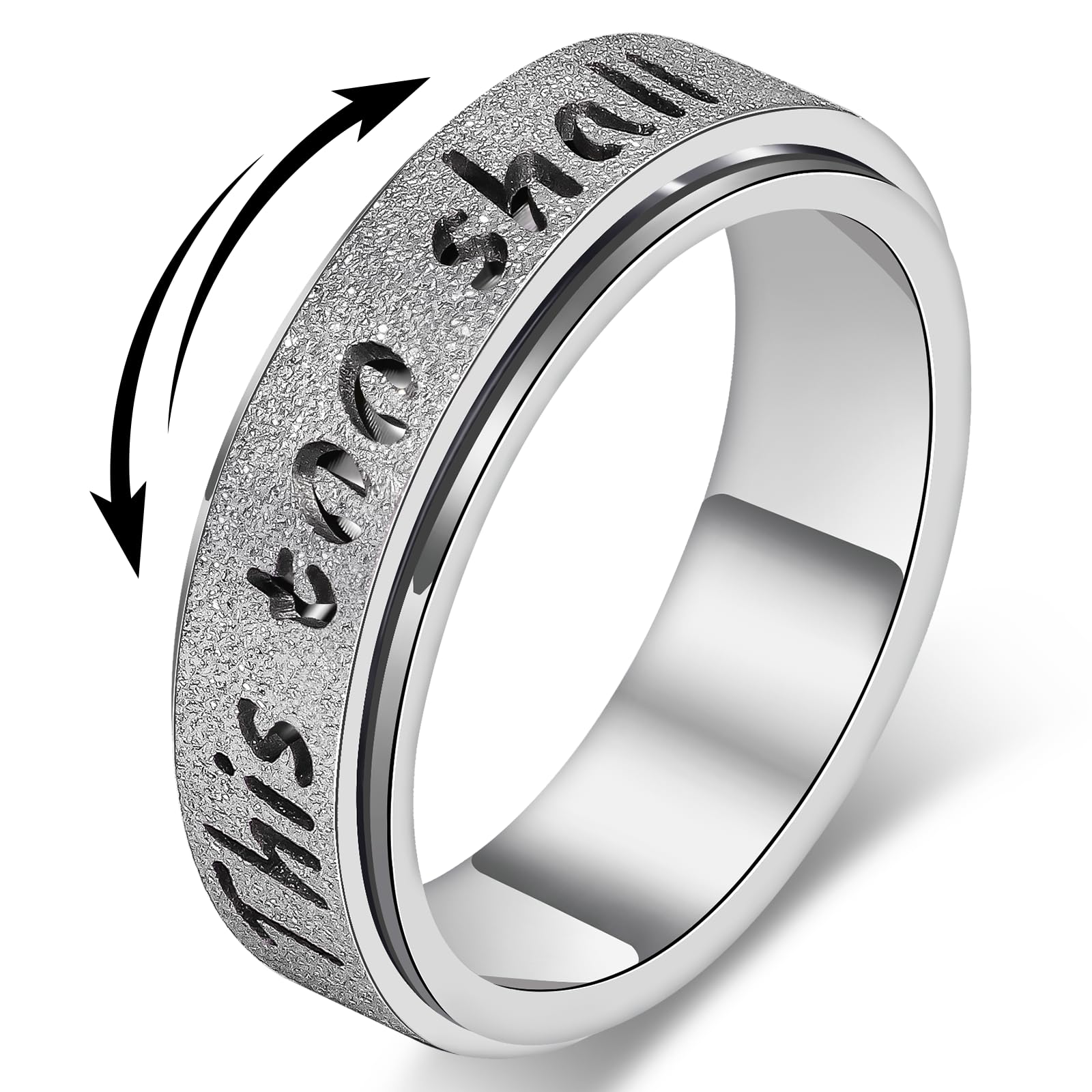 Fidget Spinner Ring for Women - THIS TOO SHALL PASS Stainless Steel 18K Gold Plated Anxiety Rotating Inspirational Ring for Stress Relief, Thumb Hope Rings Jewelry Gift for Women Men