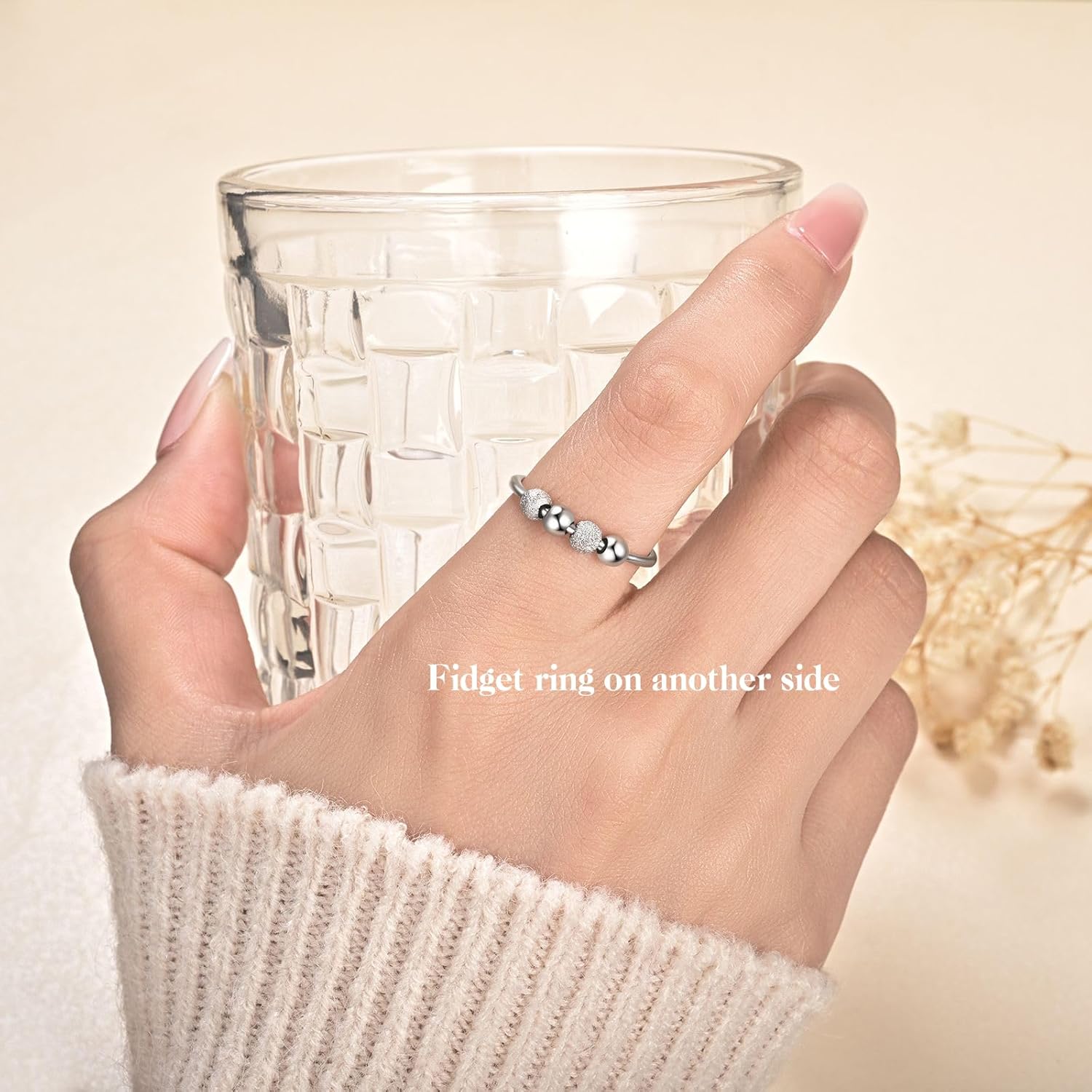 Just Breathe Rings Anxiety Rings for Women 925 Sterling Silver Adjustable Fidget Rings Anti-Anxiety Jewelry Gift