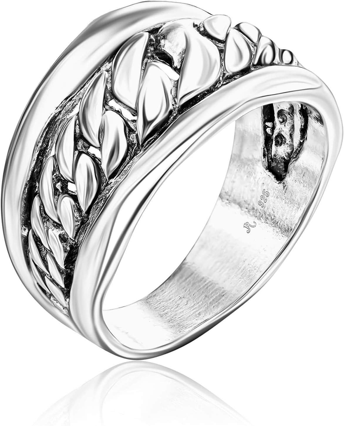JEAN RACHEL JEWELRY 925 Sterling Silver Ring - Curb Chain Vintage Design - Hypoallergenic, Lead & Nickel Free Jewelry - Artisan Handcrafted Statement Rings for Women
