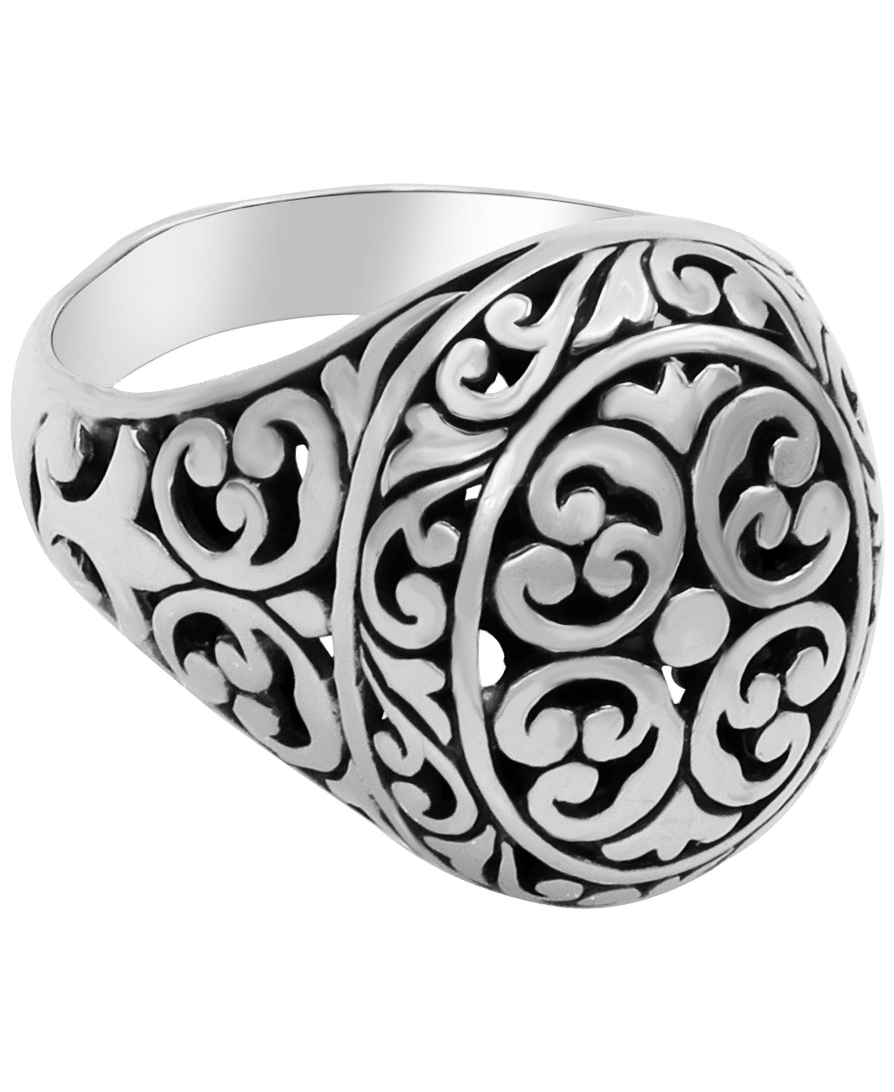 DEVATA Gold or Rhodium Plated Sterling Silver 925 – Eternity, Band Ring for Women – Heart, Knot, Clover, Infinity, Mariner, Cable, Curb, Cuban, Figaro, Daisy, Rope, Ribbed, Dome