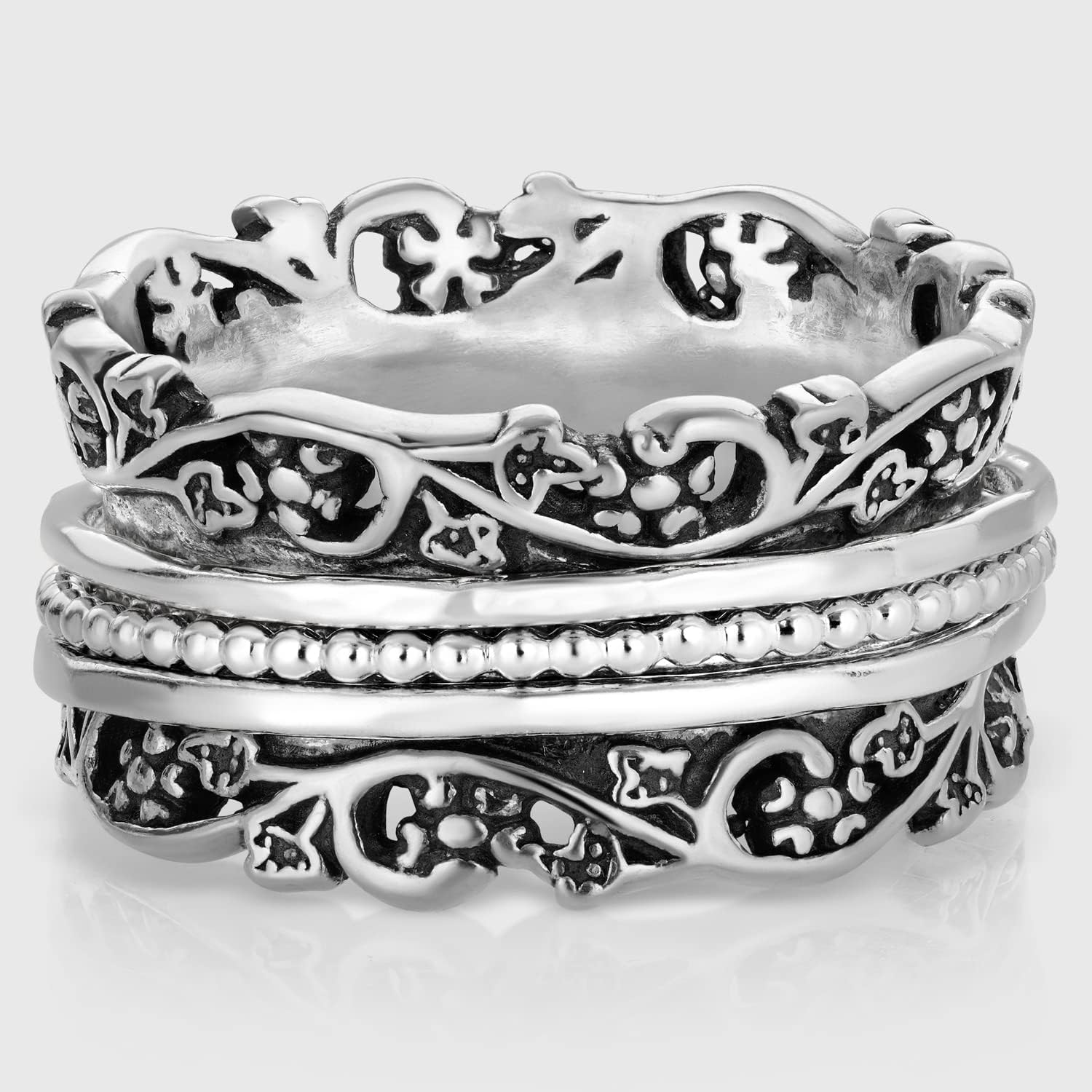Paz Creations 925 Sterling Silver Spinner Ring for Woman, Anxiety Fidget Rings Hand Crafted, Vintage Style, with 1 Year Warranty