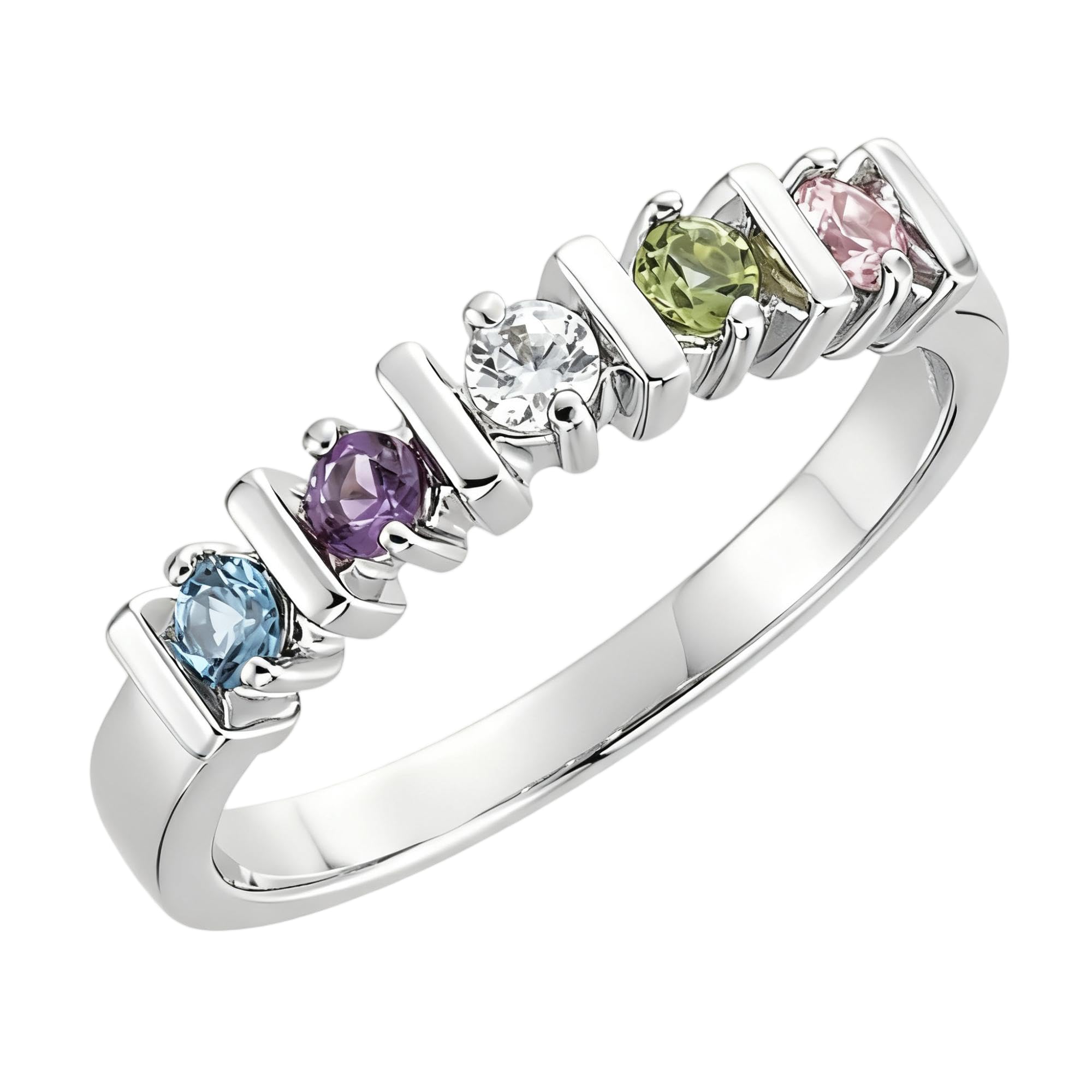 Birthstone Rings for Women Customized and Personalized 3 to 5 Gemstone Rings Family Birth Stone Ring 10K /14K /18K Solid Gold Gift for Mother Free Engraving