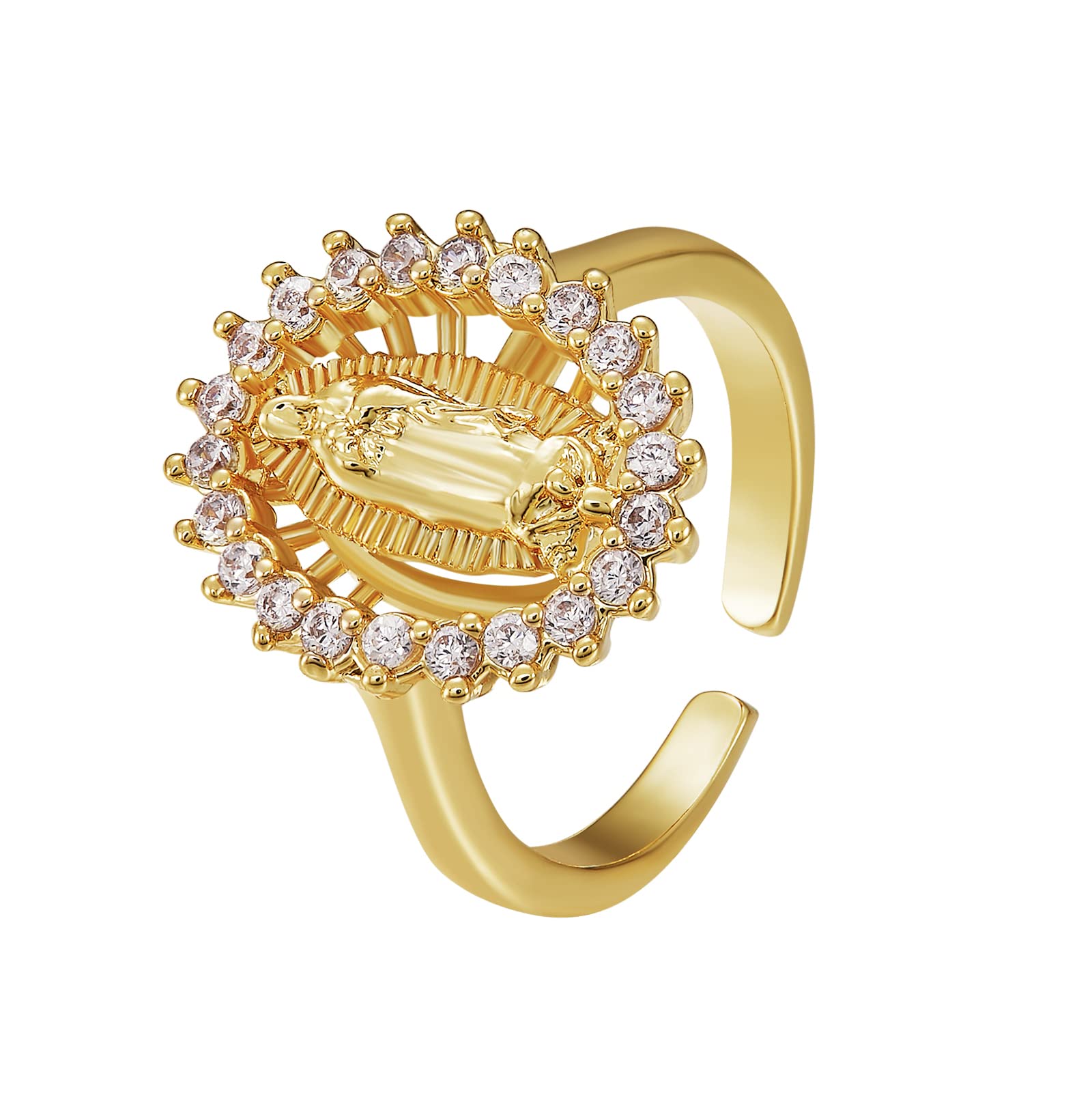 Ornaland Fidget Spinner Rings Adjustable Open Four Leaf Clover Ring Gold Cubic Zirconia Ring, Rotatable Cuff Pinwheel Ring for Women, 16.3mm