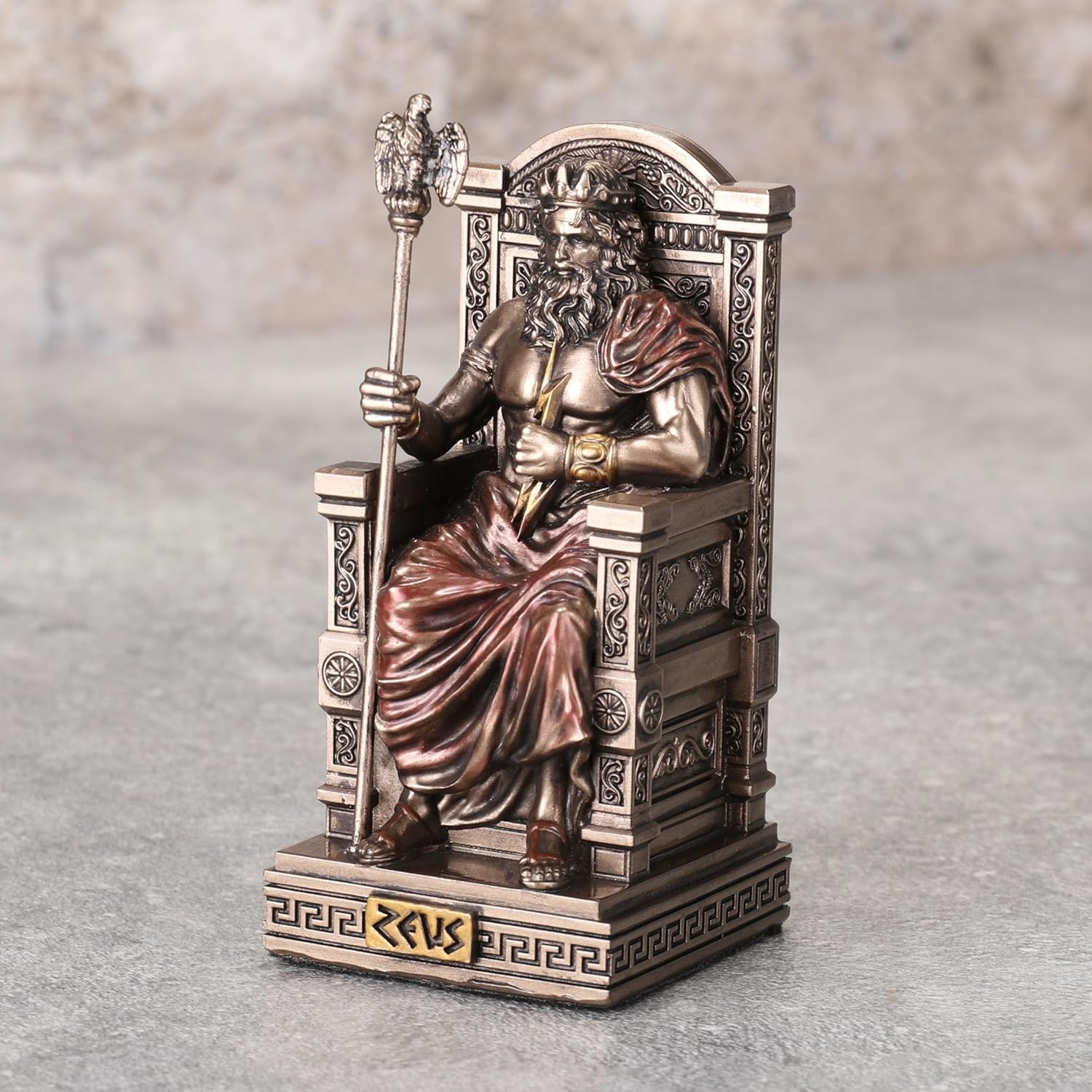 Veronese Design 3 3/8 Inch Zeus Sitting On Throne Holding Thunderbolt Resin Sculpture Painted Bronze Finish Miniature