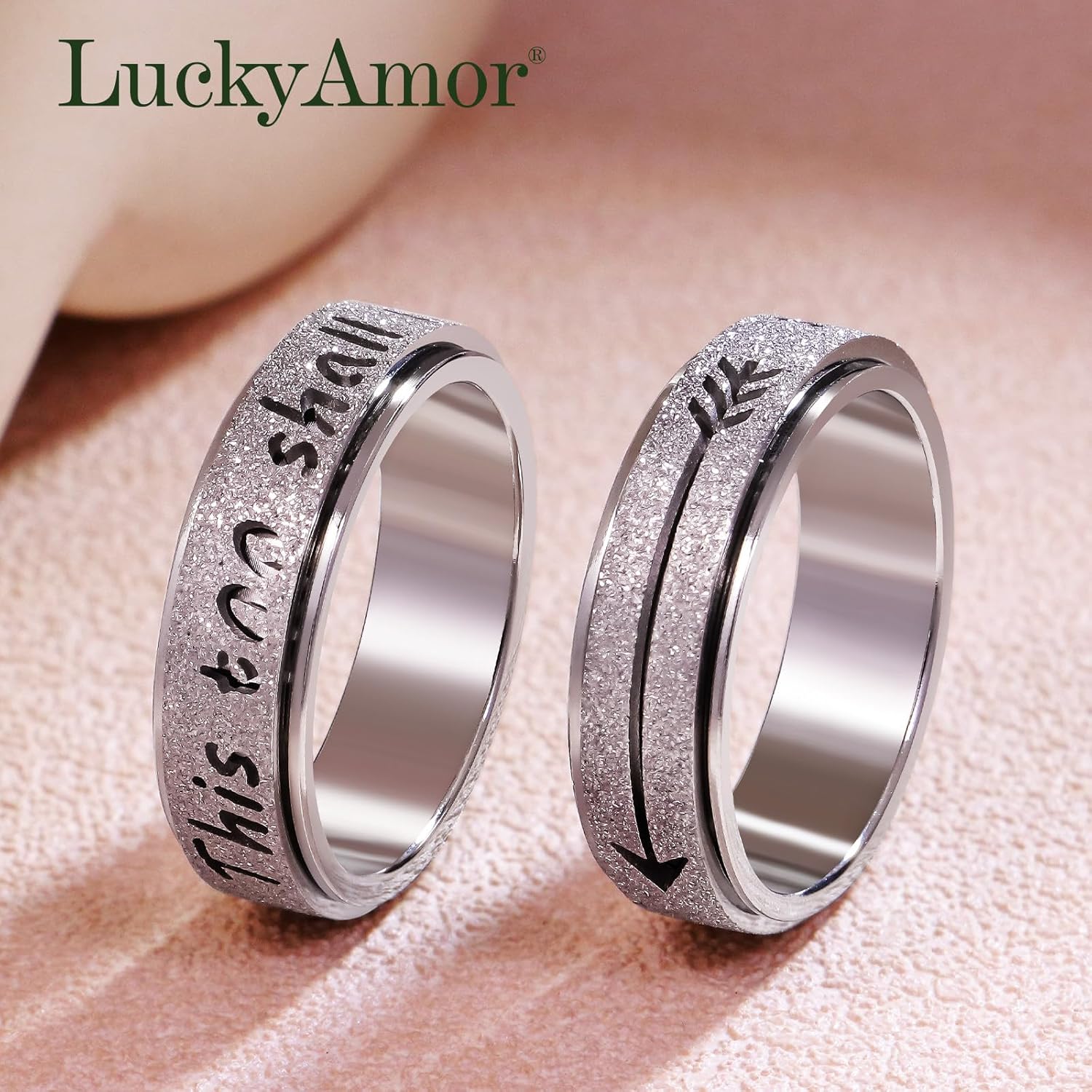 Fidget Spinner Ring for Women - THIS TOO SHALL PASS Stainless Steel 18K Gold Plated Anxiety Rotating Inspirational Ring for Stress Relief, Thumb Hope Rings Jewelry Gift for Women Men